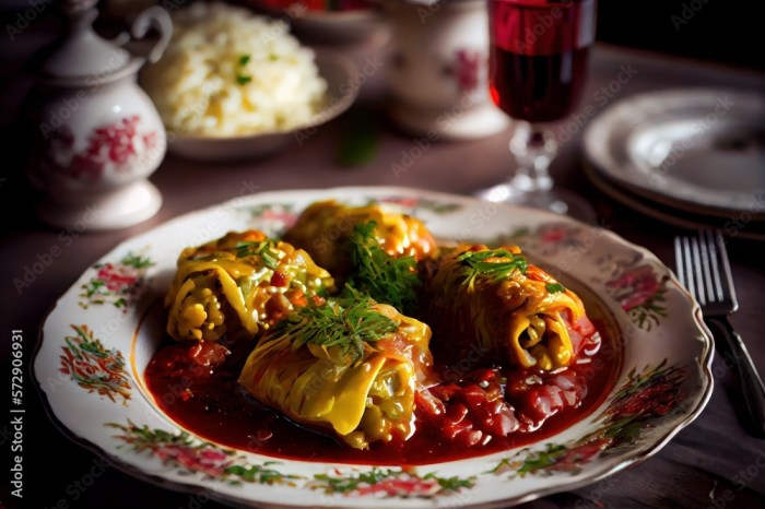 Recipe for stuffed cabbage rolls with tomato sauce